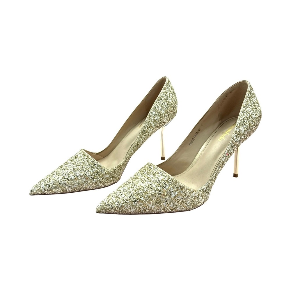 Gold Glitter Pointed‎ Toe Stiletto Heels Size 8 Champagne Evening Pumps